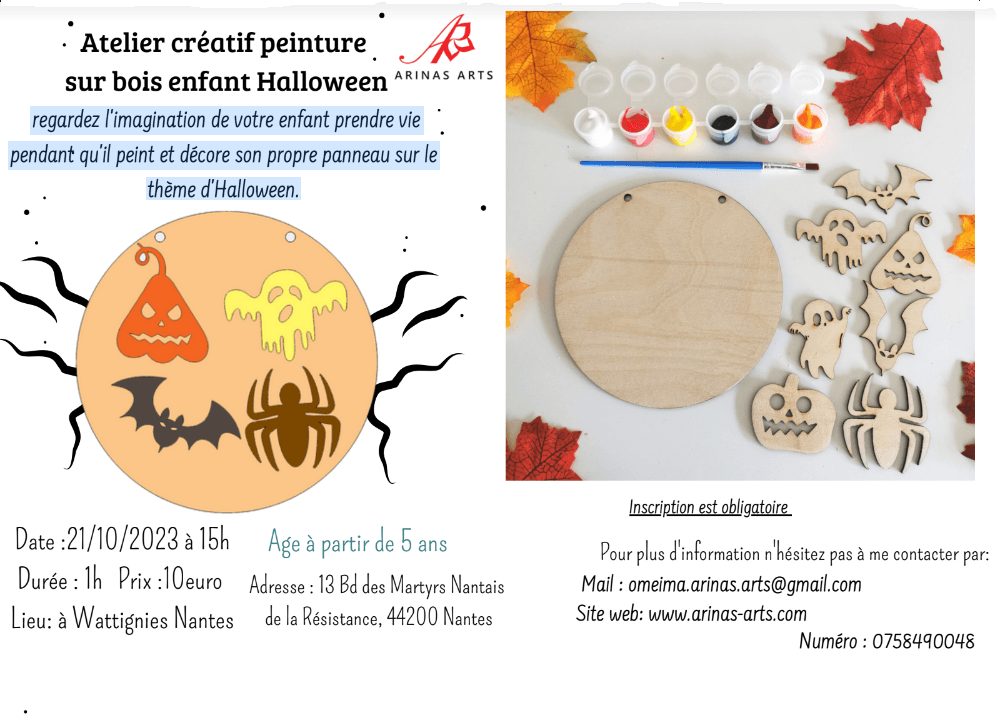 [OFFRE EXPIRE] Atelier créatif peinture sur bois enfant spécial Halloween le 21 Octobre 2023 à Wattingies Nantes (Prix spécial Singa)
