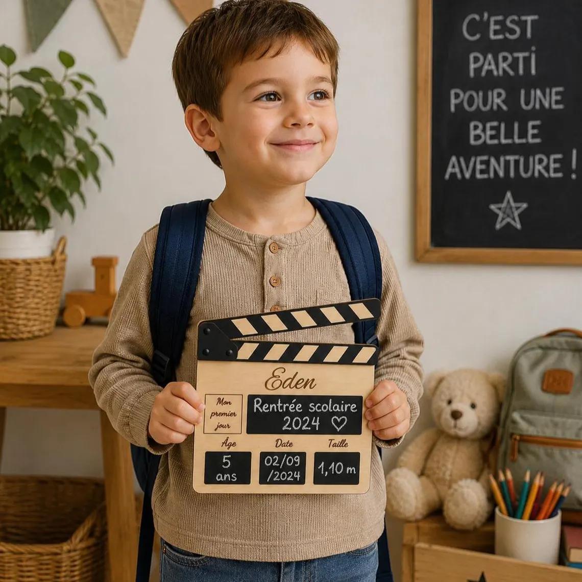 Pancarte rentrée scolaire bois personnalisée - Clap cinéma - Ardoise craie réutilisable - Premier & dernier jour d'école