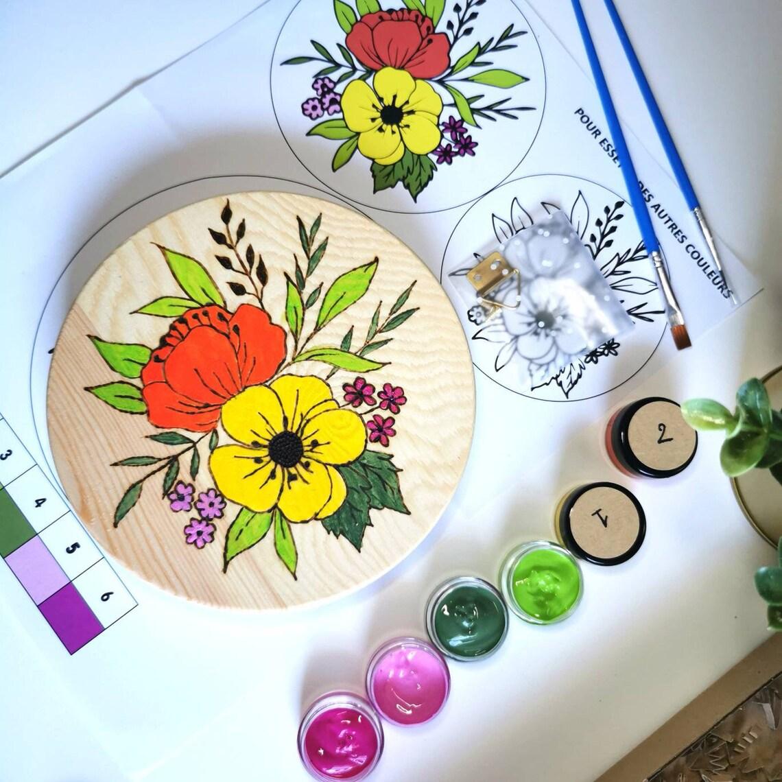 Cadeau personnalisé - Kit coloriage en bois thème florale