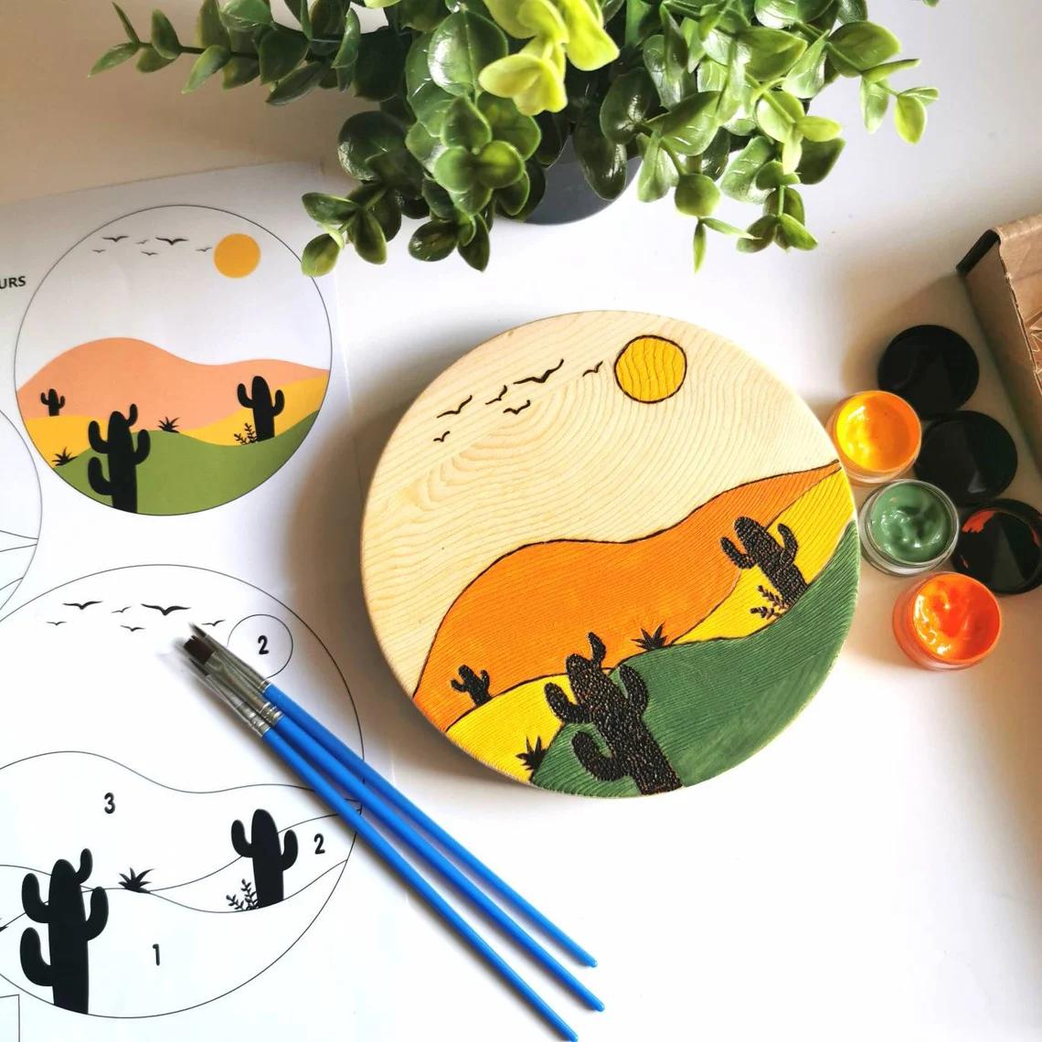 Cadeau personnalisé - Kit coloriage en bois thème désert