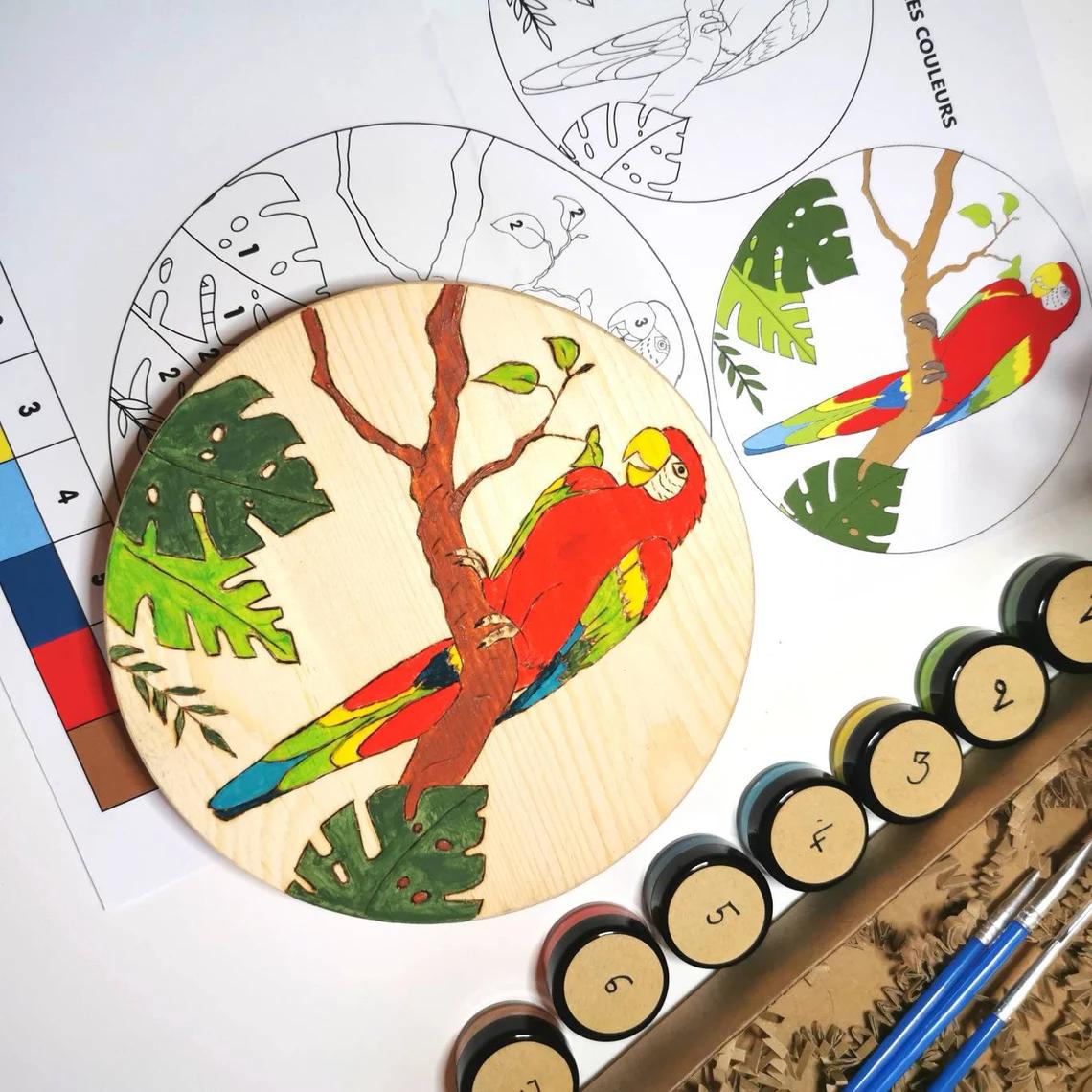 Cadeau personnalisé - Kit coloriage en bois perroquet enfant/adulte