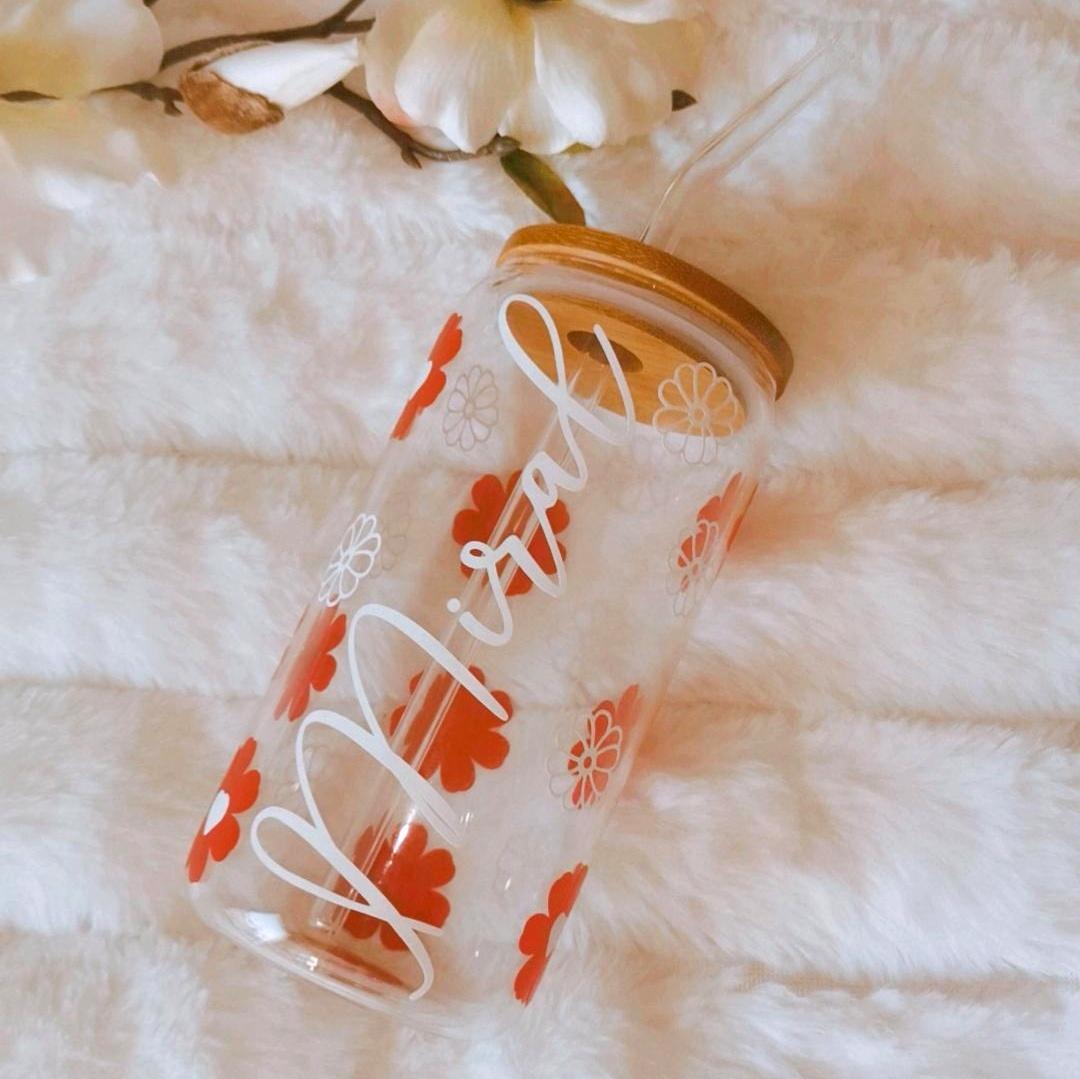 Verre Cosmeria Avec Couvercle Et Paille - Design Nœud Rose, 16 Oz, Idéal Café Glacé