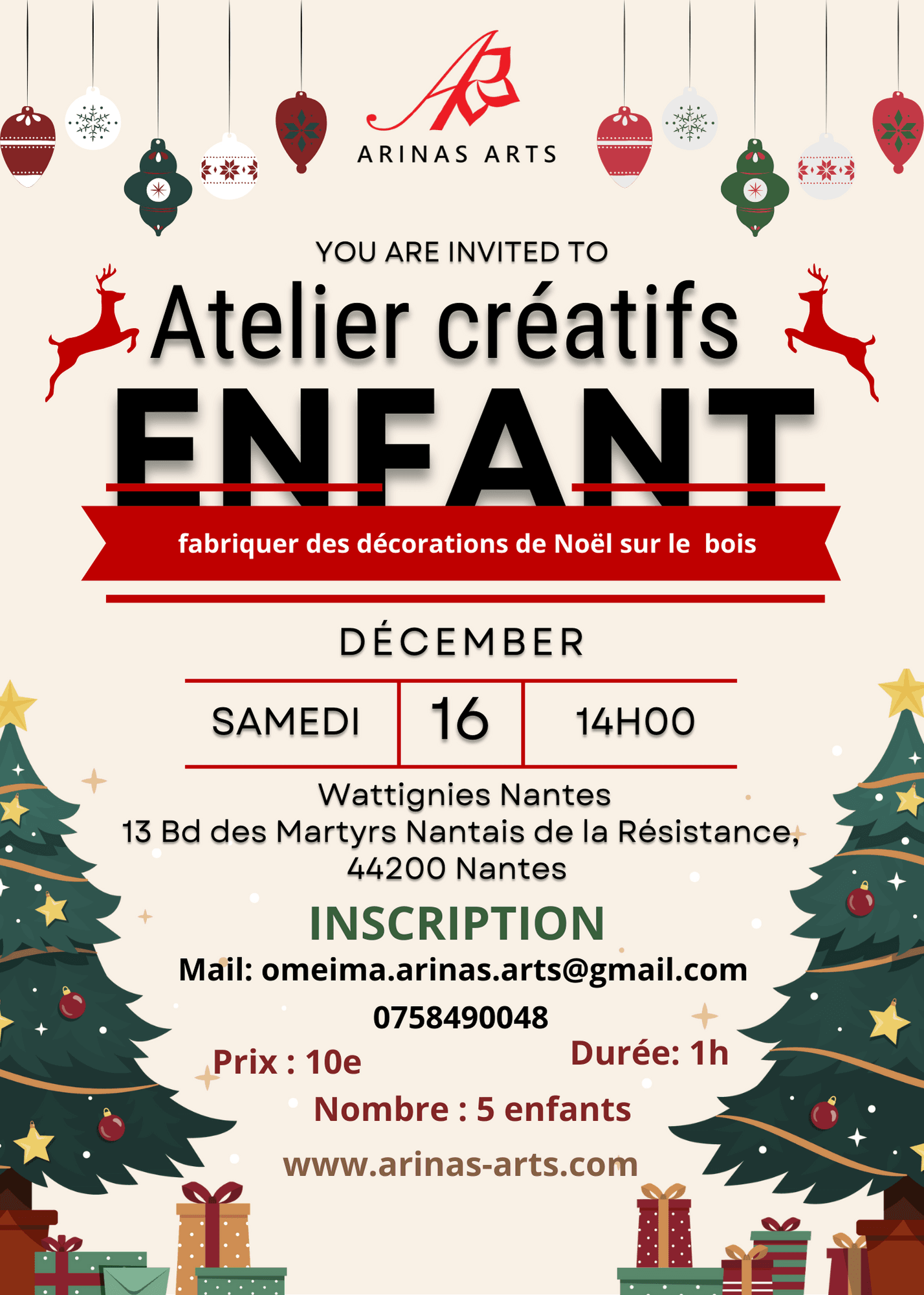 Atelier créatif coloriage sur bois enfant spécial Noêl le Samedi 16 Décembre 2023 à Wattingies Nantes (Prix associatif)