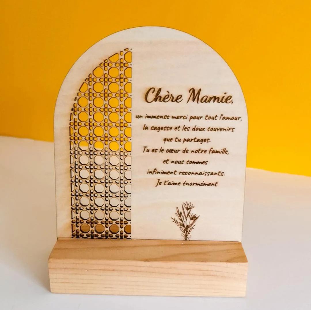 Cadeau personnalisé en bois carte remerciement pour mamie