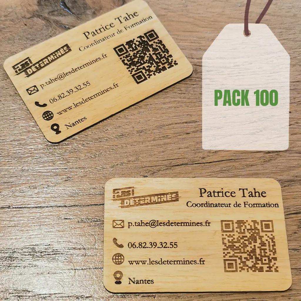 Pack 100 - Cartes de visite en bois personnalisées avec QR Code