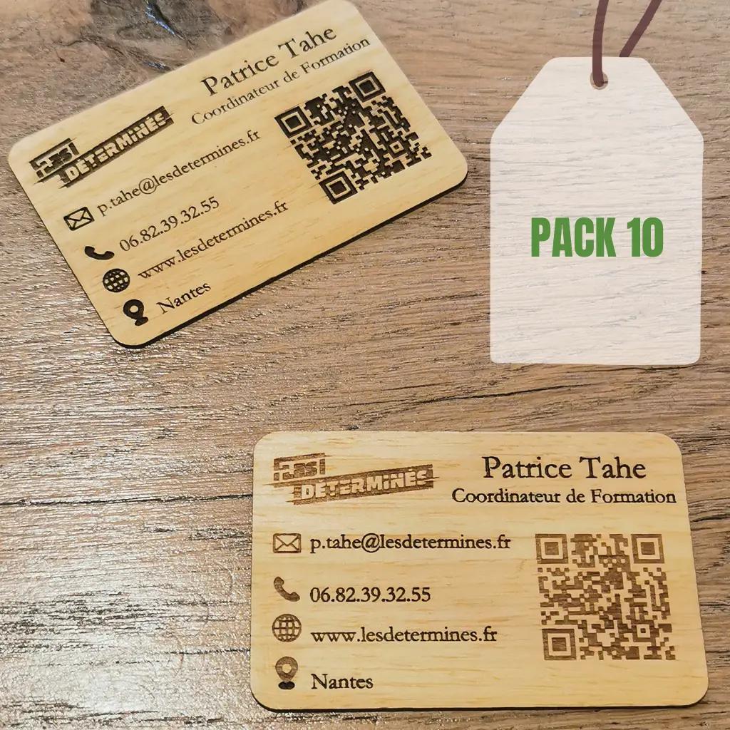 Pack 10 - Cartes de visite en bois personnalisées avec QR Code
