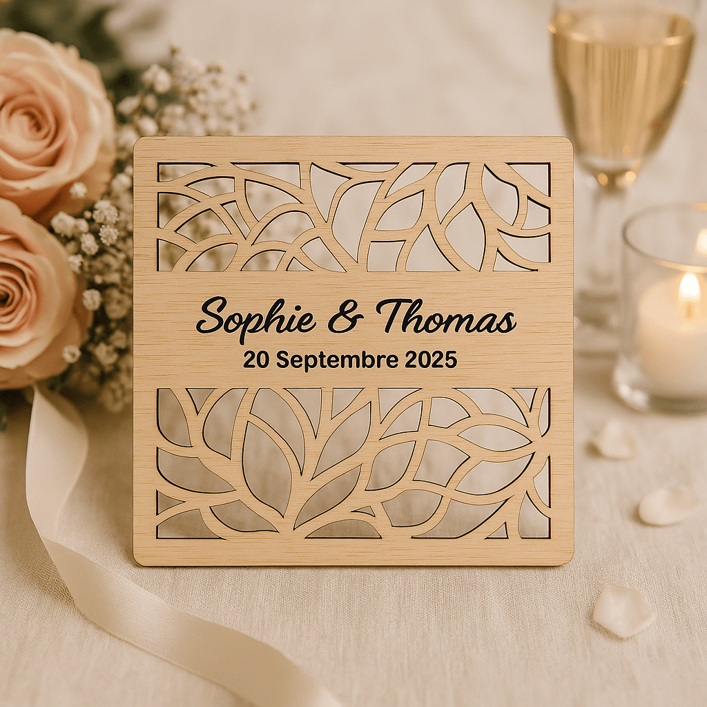 Un Joli Faire-Part de Mariage en bois personnalisé