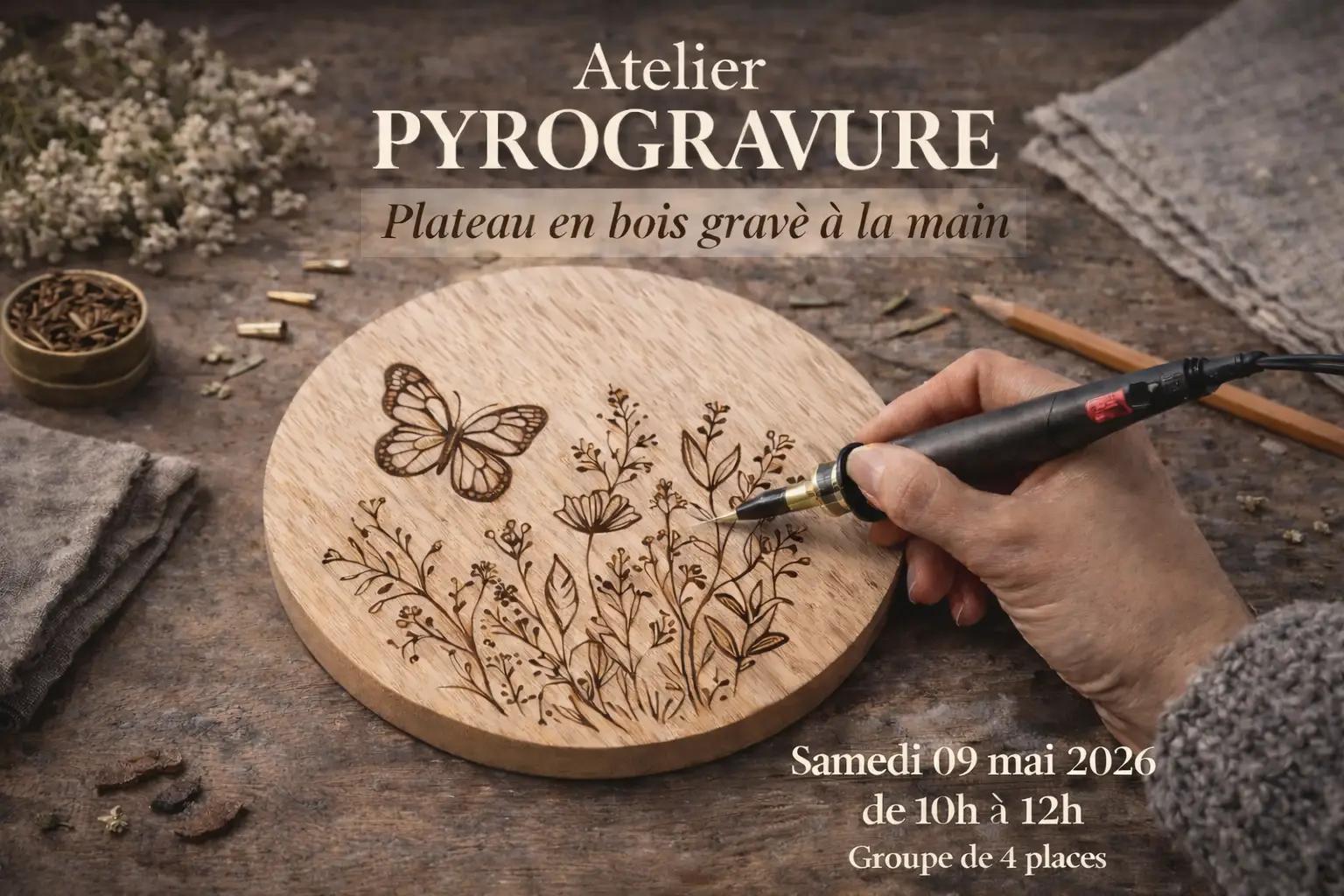 Le Samedi 09 Mai 2026 - Pyrogravure Cocooning Atelier Créatif à Nantes - Création d'un plateau mural décoratif en bois gravé & personnalisé