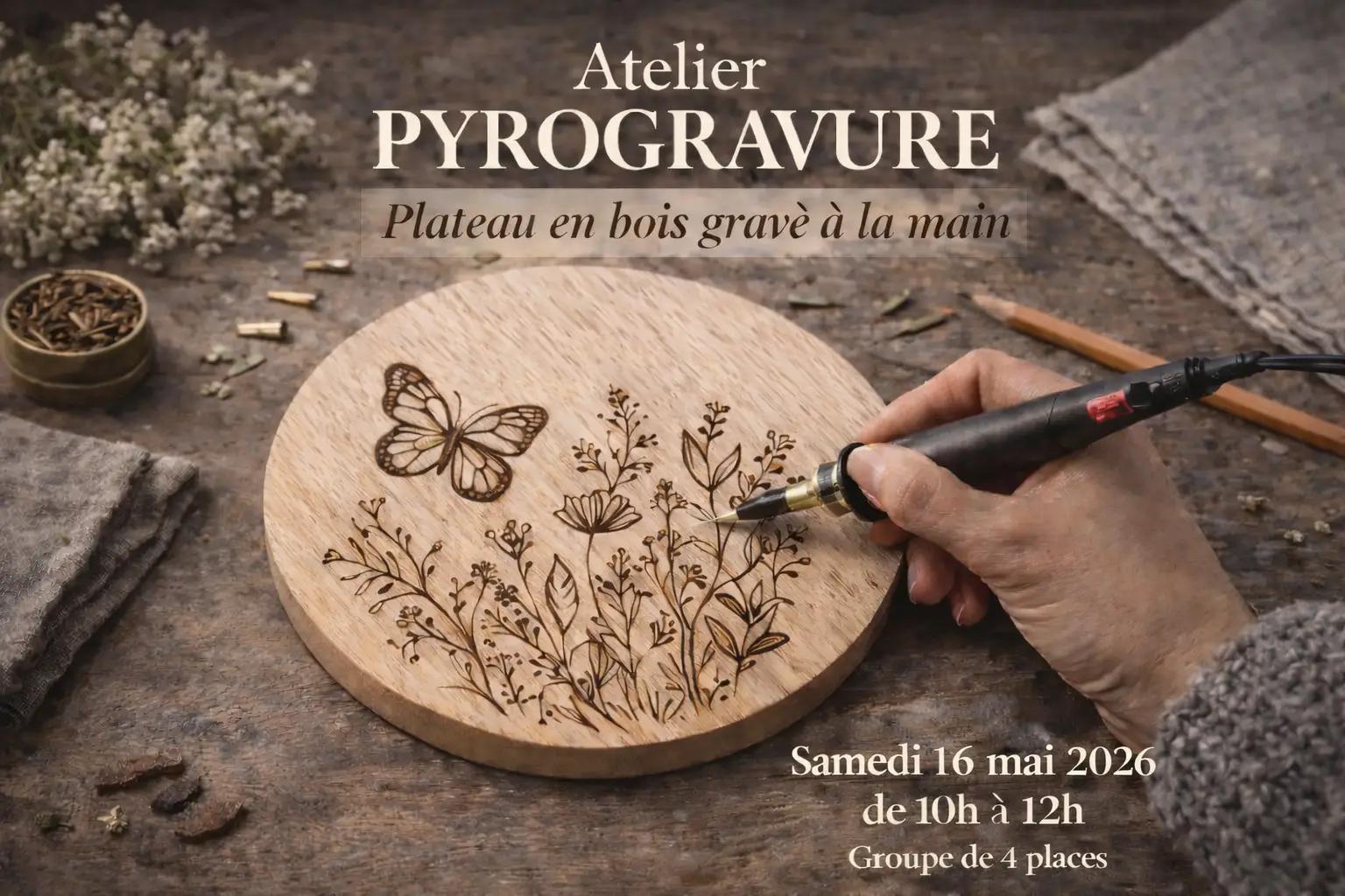 Le Samedi 16 Mai 2026 - Pyrogravure Cocooning Atelier Créatif à Nantes - Création d'un plateau mural décoratif en bois gravé & personnalisé